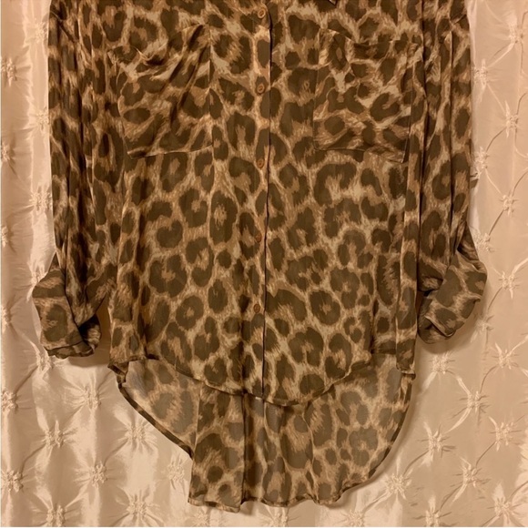Free People Easy Rider Cheetah Button Front Shirt Blouse Semi Sheer Animal Print - Picture 4 of 13